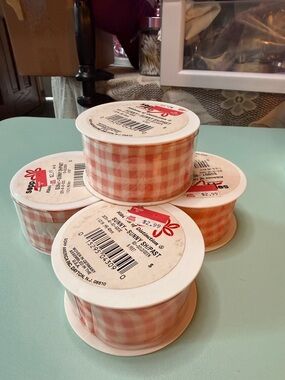 Gingham Check Ribbon Spools - Peach Orange (4 Pack)